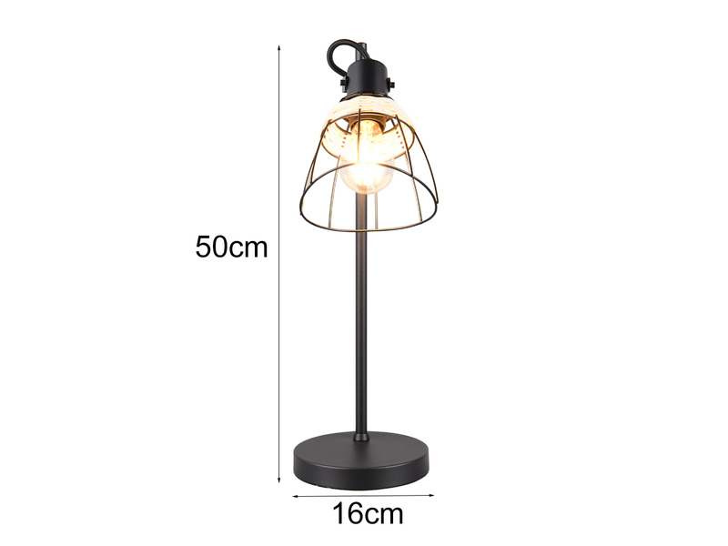 Große Schreibtischleuchte JEROME mit Rattan & Gitter Lampenschirm, Höhe 50cm