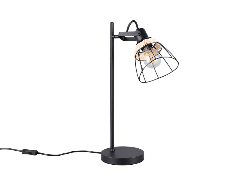 Große Schreibtischleuchte JEROME mit Rattan & Gitter Lampenschirm, Höhe 50cm