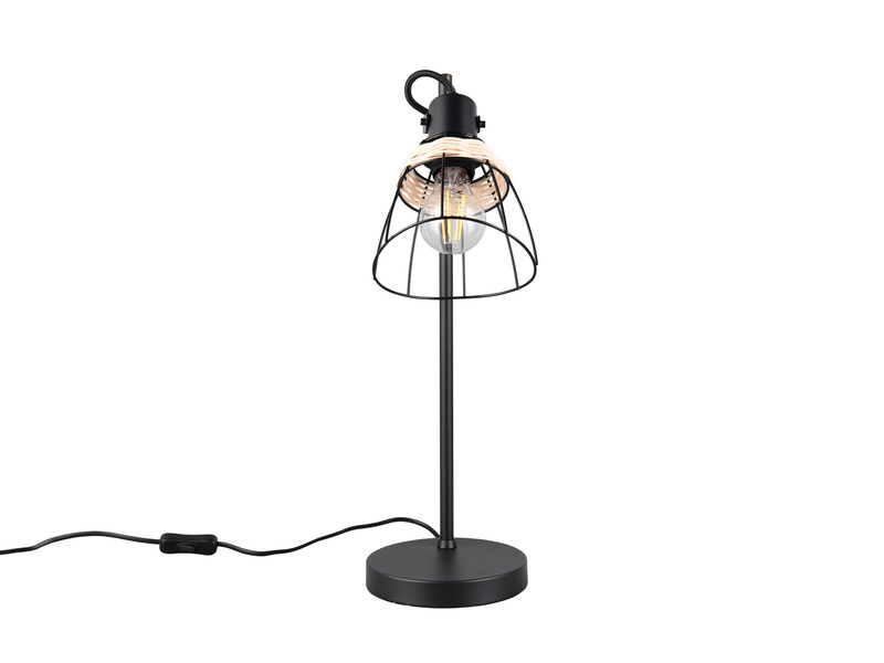 Große Schreibtischleuchte JEROME mit Rattan & Gitter Lampenschirm, Höhe 50cm