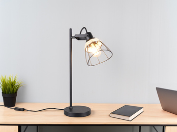 Große Schreibtischleuchte JEROME mit Rattan & Gitter Lampenschirm, Höhe 50cm