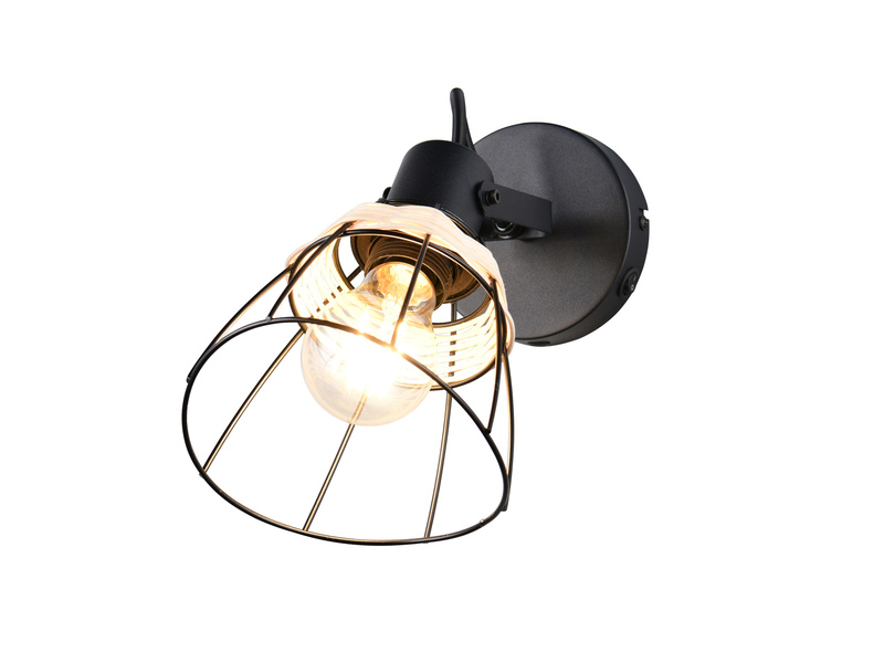 Wandstrahler JEROME mit Schalter & Gitter Lampenschirm Rattan, Höhe 27cm