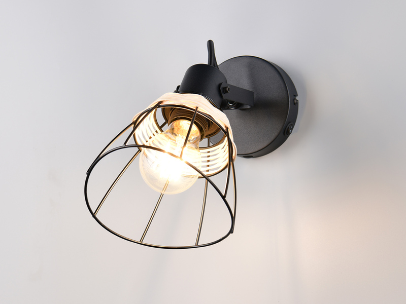 Wandstrahler JEROME mit Schalter & Gitter Lampenschirm Rattan, Höhe 27cm