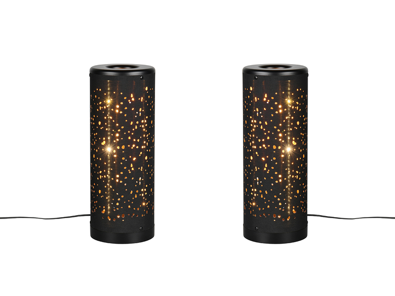 2er Set LED Tischleuchten mit Starlight Effekt, Stoff Schwarz Gold, Höhe 34cm