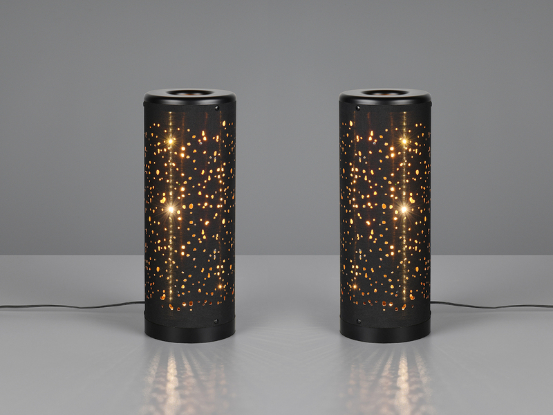 2er Set LED Tischleuchten mit Starlight Effekt, Stoff Schwarz Gold, Höhe 34cm