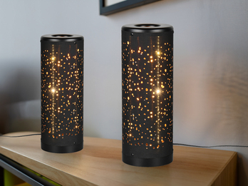 2er Set LED Tischleuchten mit Starlight Effekt, Stoff Schwarz Gold, Höhe 34cm