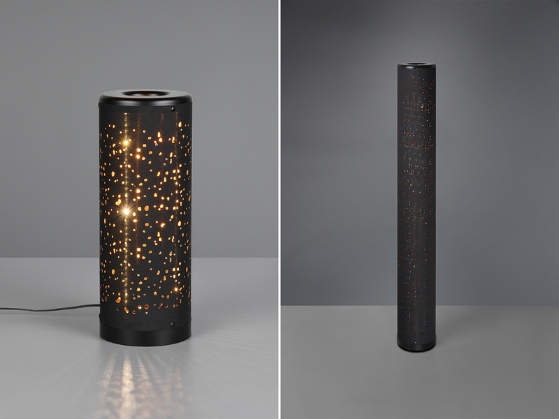 SET ausgefallene Stehlampe & Tischlampe Stoff Schwarz Gold mit Starlight Effekt