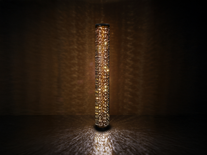 SET ausgefallene Stehlampe & Tischlampe Stoff Schwarz Gold mit Starlight Effekt
