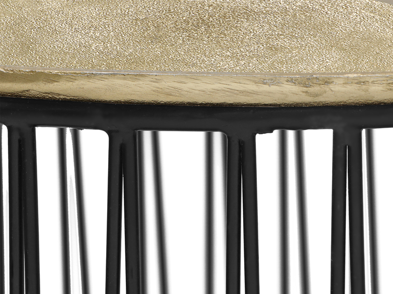 Beistelltisch RINA Korbtisch Metall Schwarz und Tischplatte Gold, Höhe 46cm