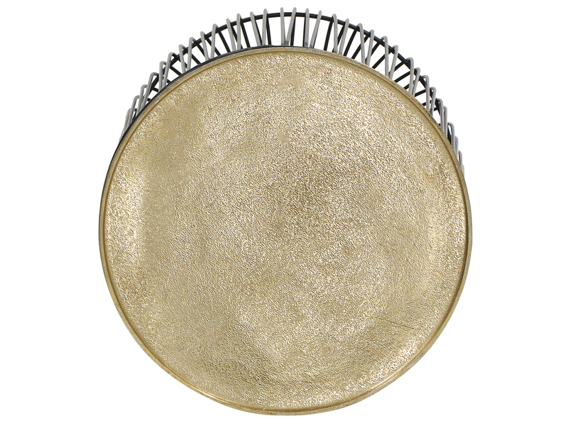 Beistelltisch RINA Korbtisch Metall Schwarz und Tischplatte Gold, Höhe 46cm