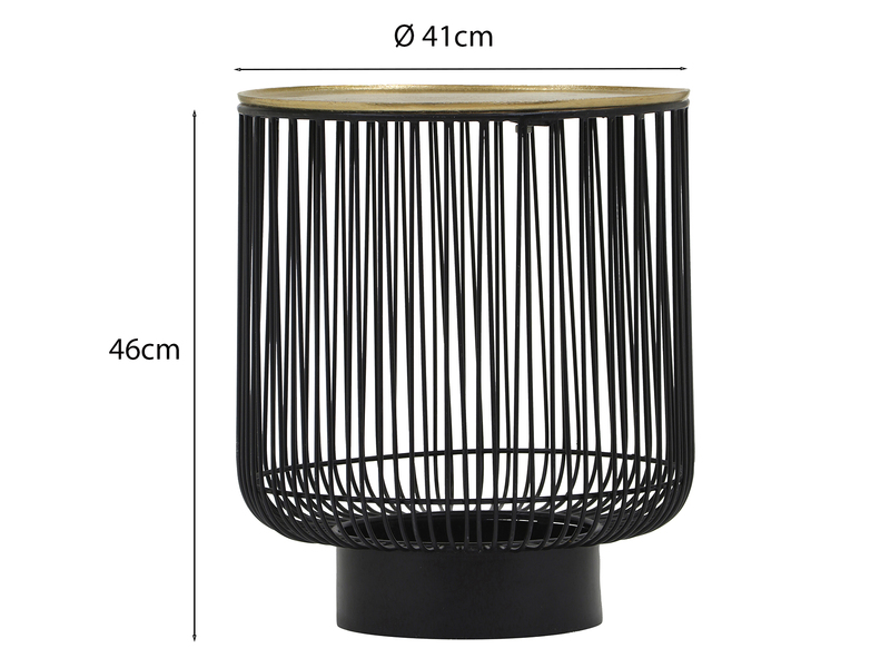 Beistelltisch RINA Korbtisch Metall Schwarz und Tischplatte Gold, Höhe 46cm
