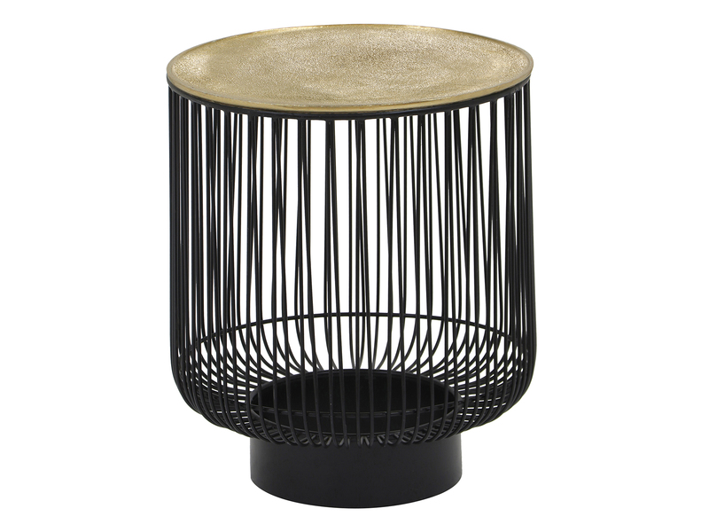 Beistelltisch RINA Korbtisch Metall Schwarz und Tischplatte Gold, Höhe 46cm