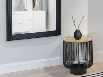 Beistelltisch RINA Korbtisch Metall Schwarz und Tischplatte Gold, Höhe 46cm