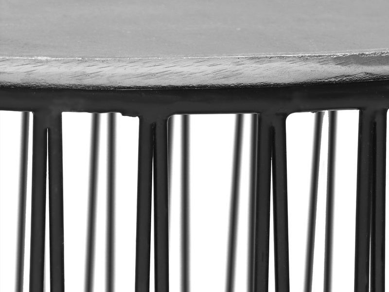 Beistelltisch RINA Korbtisch Metall Schwarz und Tischplatte Silber, Höhe 46cm