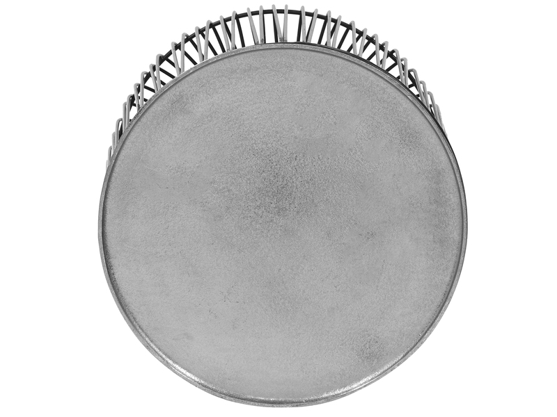 Beistelltisch RINA Korbtisch Metall Schwarz und Tischplatte Silber, Höhe 46cm
