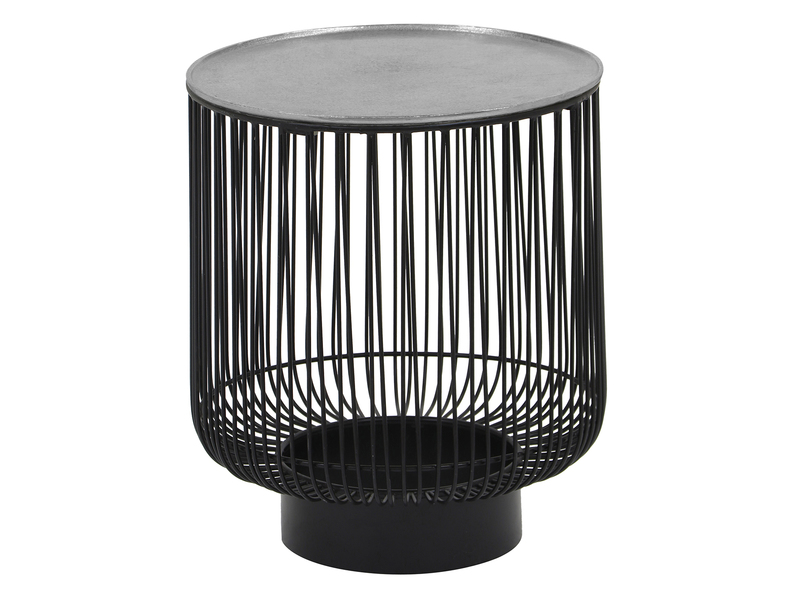 Beistelltisch RINA Korbtisch Metall Schwarz und Tischplatte Silber, Höhe 46cm