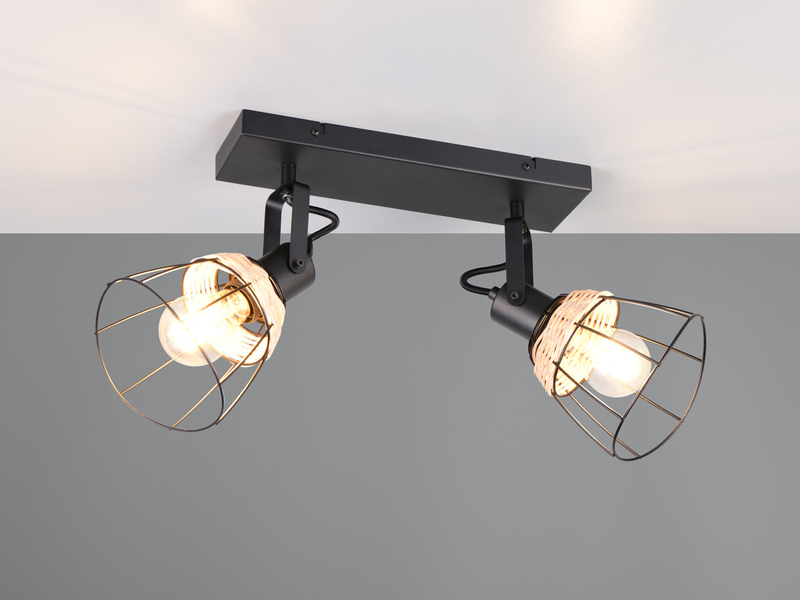 LED Deckenstrahler 2-flammig, Gitter Lampenschirme & Rattan, Breite 36cm