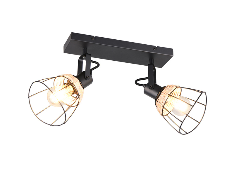 LED Deckenstrahler 2-flammig, Gitter Lampenschirme & Rattan, Breite 36cm