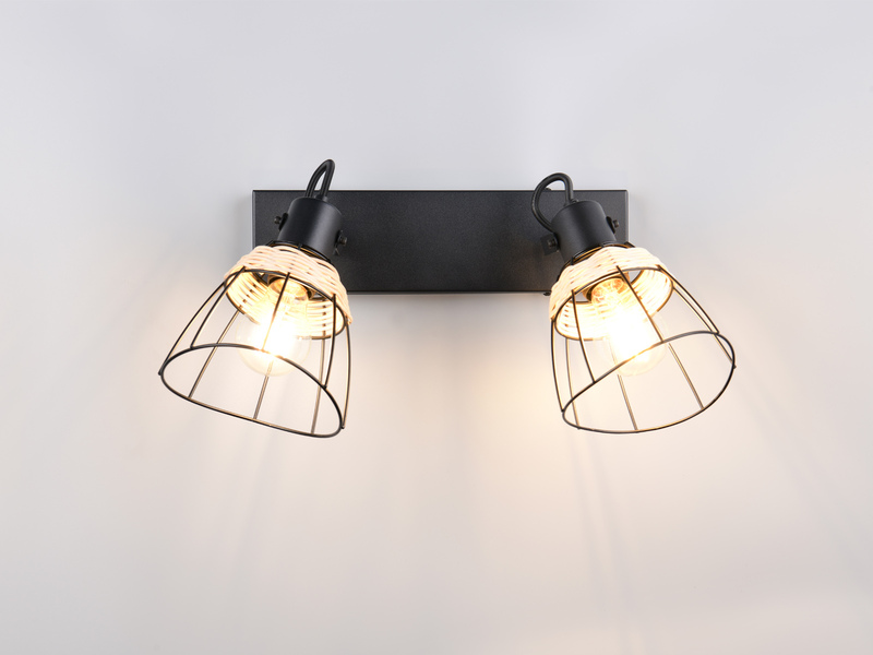 LED Deckenstrahler 2-flammig, Gitter Lampenschirme & Rattan, Breite 36cm