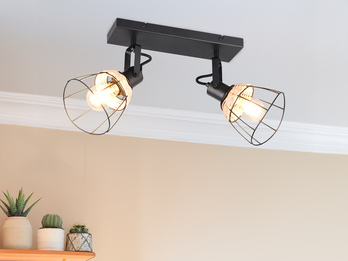 LED Deckenstrahler 2-flammig, Gitter Lampenschirme & Rattan, Breite 36cm
