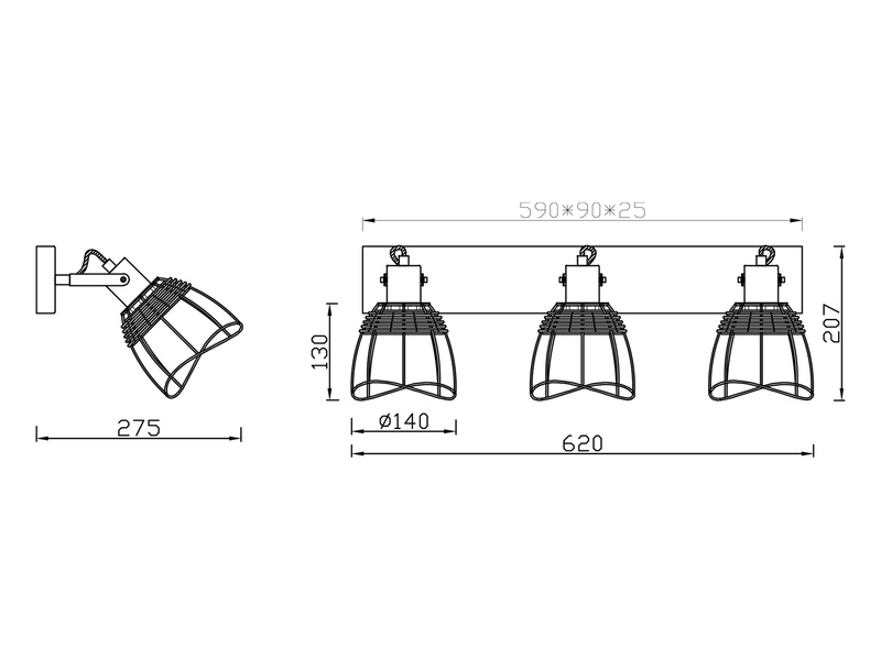 LED Deckenstrahler 3-flammig, Gitter Lampenschirme & Rattan, Breite 62cm