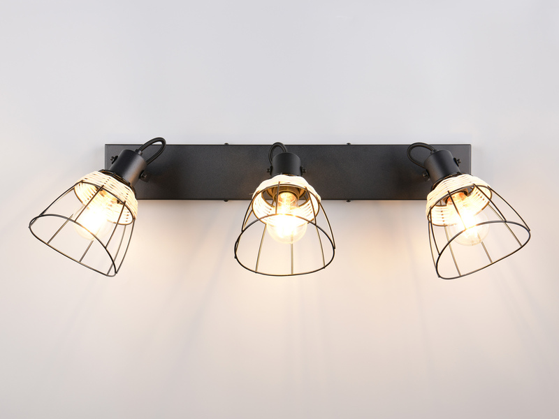 LED Deckenstrahler 3-flammig, Gitter Lampenschirme & Rattan, Breite 62cm