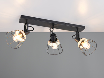 LED Deckenstrahler 3-flammig, Gitter Lampenschirme & Rattan, Breite 62cm