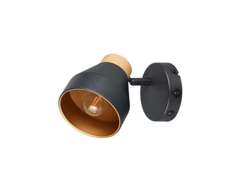 Wandstrahler VALENTIN mit Schalter, Metall Schwarz / innen Gold, Breite 11cm