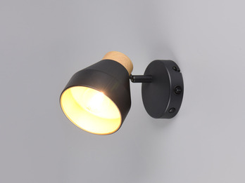 Wandstrahler VALENTIN mit Schalter, Metall Schwarz / innen Gold, Breite 11cm