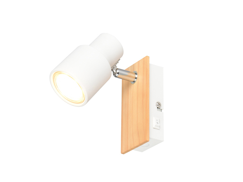 Wandstrahler PIERRE mit Schalter, Metall Weiß & Holz, Breite 6cm