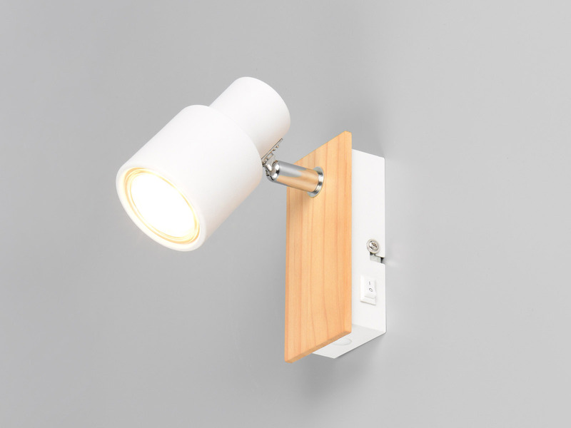 Wandstrahler PIERRE mit Schalter, Metall Weiß & Holz, Breite 6cm