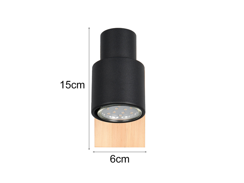 Wandstrahler PIERRE mit Schalter, Metall Schwarz & Holz, Breite 6cm
