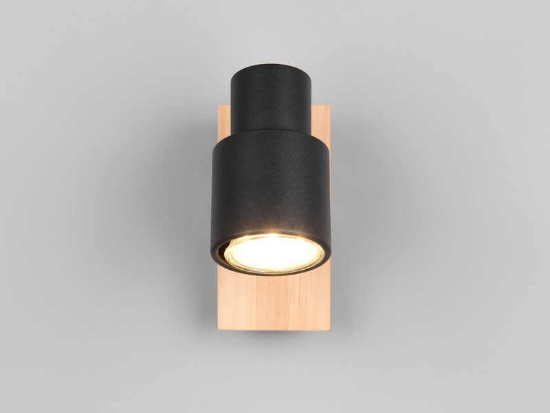 Wandstrahler PIERRE mit Schalter, Metall Schwarz & Holz, Breite 6cm