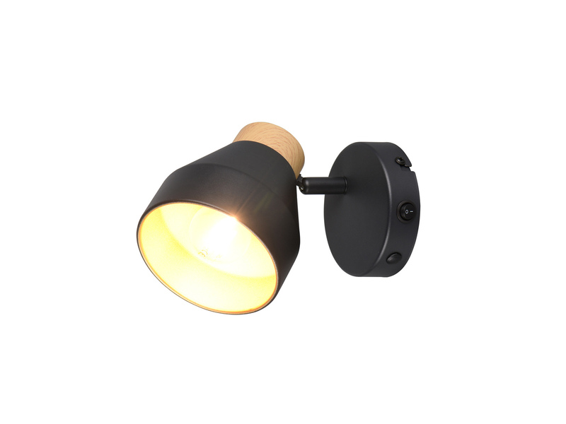 LED Wandstrahler mit Schalter, Metall Schwarz / innen Gold, Breite 11cm