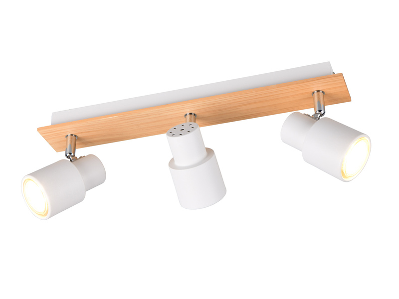 Deckenstrahler PIERRE 3-flammig aus Metall in Weiß mit Holz, Breite 46cm