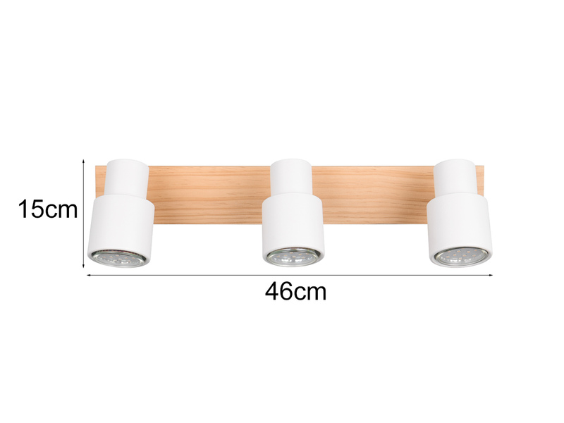 Deckenstrahler PIERRE 3-flammig aus Metall in Weiß mit Holz, Breite 46cm