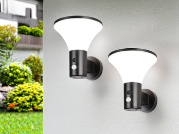2er SET Hybrid Außenwandleuchten mit Bewegungsmelder, Solar und Strom, Höhe 19cm