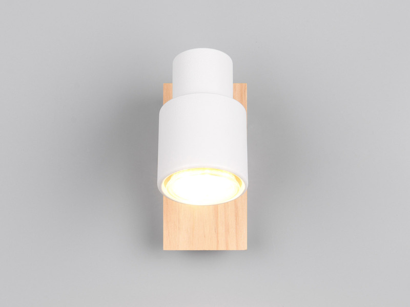 LED Wandstrahler mit Schalter, Metall Weiß & Holz, Breite 6cm