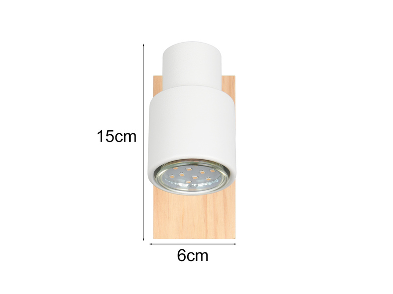 LED Wandstrahler mit Schalter, Metall Weiß & Holz, Breite 6cm