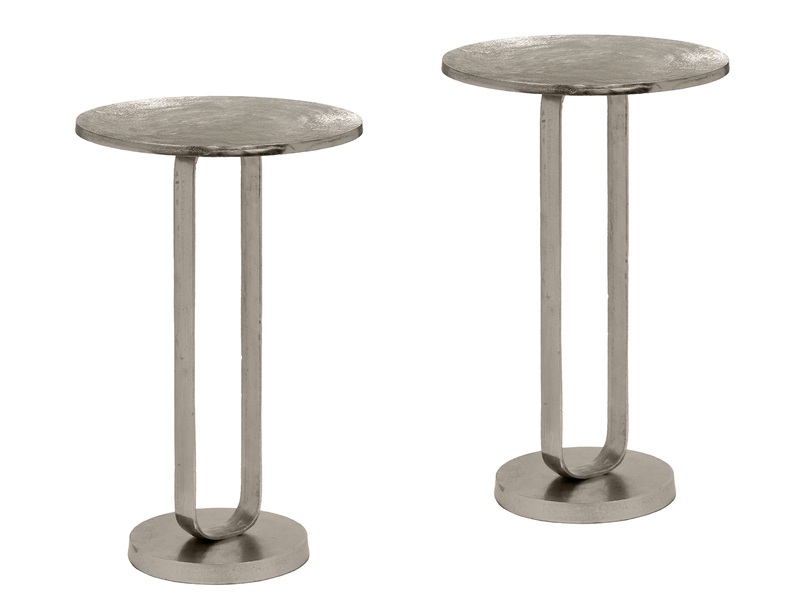 Couchtisch 2er Set rund aus Metall in Silber, Höhe 61cm