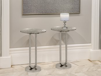 Couchtisch 2er Set rund aus Metall in Silber, Höhe 61cm