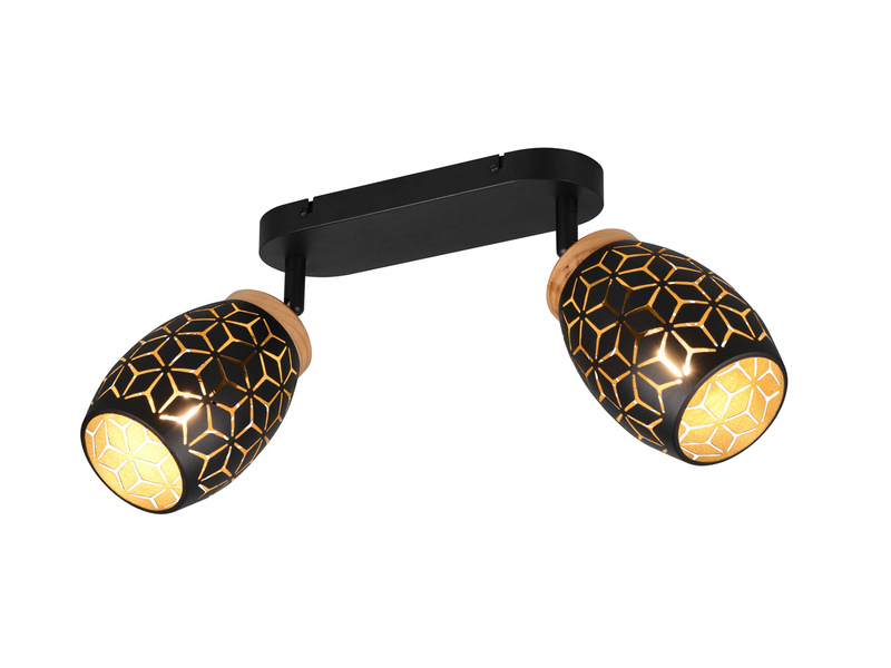 Deckenstrahler BIDAR Schwarz Gold 2-flammig mit Dekorstanzung, Breite 28cm