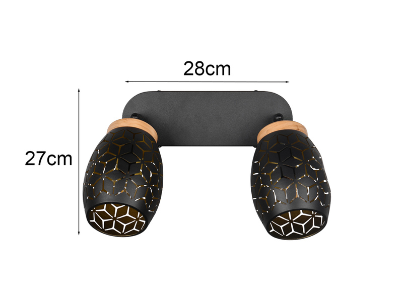 Deckenstrahler BIDAR Schwarz Gold 2-flammig mit Dekorstanzung, Breite 28cm