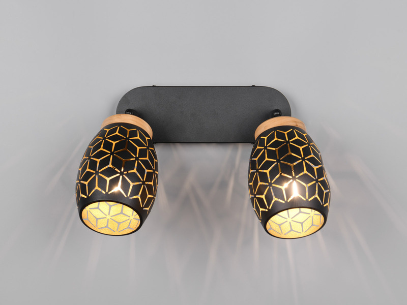 Deckenstrahler BIDAR Schwarz Gold 2-flammig mit Dekorstanzung, Breite 28cm