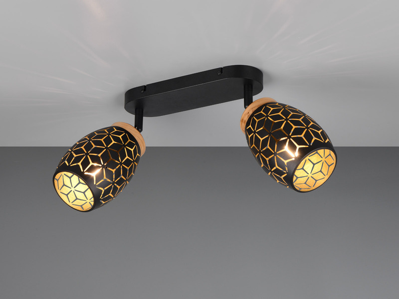 Deckenstrahler BIDAR Schwarz Gold 2-flammig mit Dekorstanzung, Breite 28cm