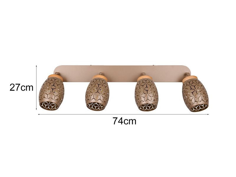 Deckenstrahler BIDAR Coffee 4-flammig mit Dekorstanzung, Breite 74cm