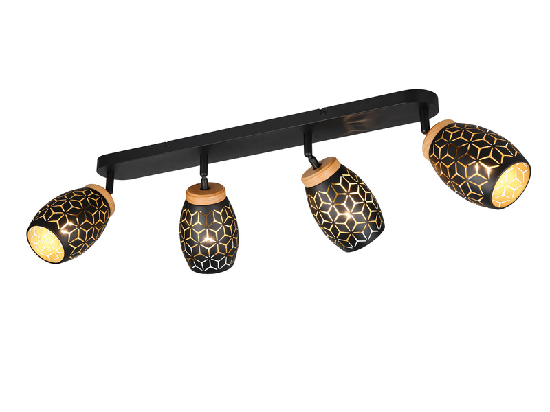 Deckenstrahler BIDAR Schwarz Gold 4-flammig mit Dekorstanzung, Breite 74cm