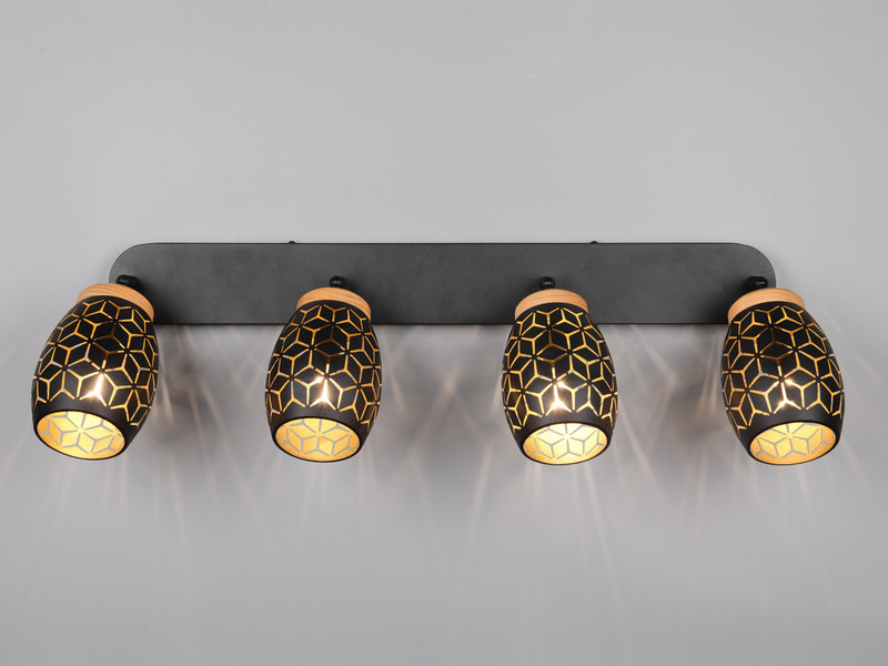 Deckenstrahler BIDAR Schwarz Gold 4-flammig mit Dekorstanzung, Breite 74cm