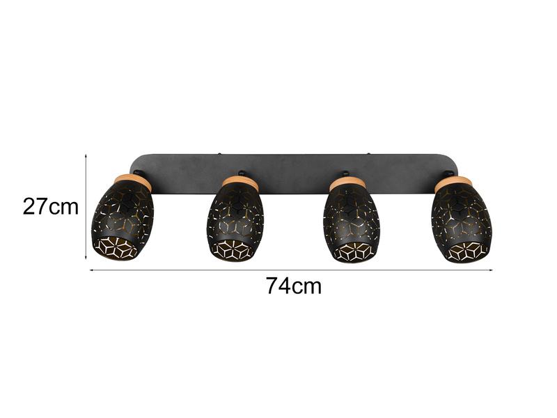 Deckenstrahler BIDAR Schwarz Gold 4-flammig mit Dekorstanzung, Breite 74cm