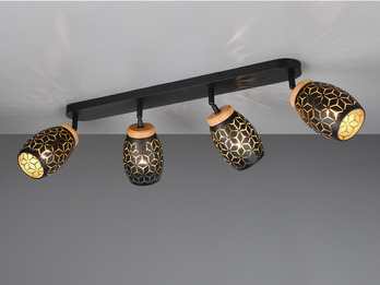 Deckenstrahler BIDAR Schwarz Gold 4-flammig mit Dekorstanzung, Breite 74cm