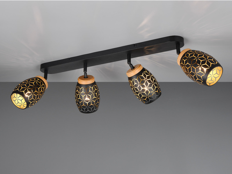 Deckenstrahler BIDAR Schwarz Gold 4-flammig mit Dekorstanzung, Breite 74cm